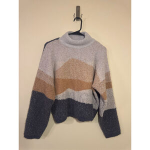 Women's Universal Thread Cowl Neck Sweater M Gray Brown Colorblock